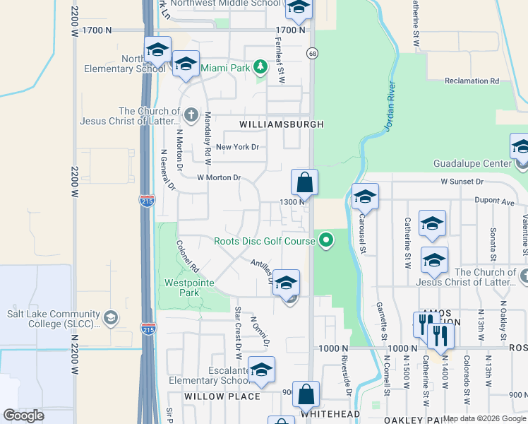 map of restaurants, bars, coffee shops, grocery stores, and more near 1790 West Trafalga Way in Salt Lake City