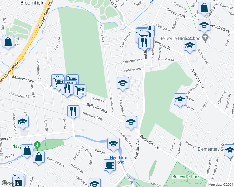 map of restaurants, bars, coffee shops, grocery stores, and more near 16 Carpenter Terrace North in Belleville