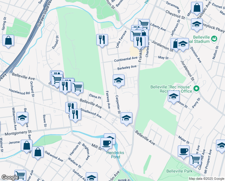 map of restaurants, bars, coffee shops, grocery stores, and more near 16 Carpenter Terrace North in Belleville