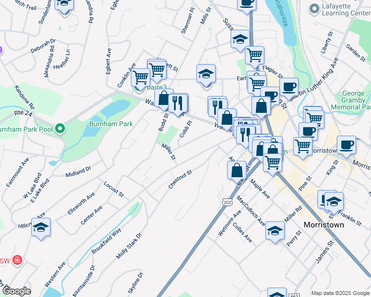 map of restaurants, bars, coffee shops, grocery stores, and more near 60 Phoenix Avenue in Morristown