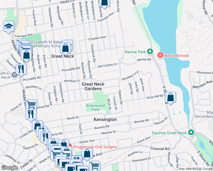 map of restaurants, bars, coffee shops, grocery stores, and more near 88 Oxford Boulevard in Great Neck