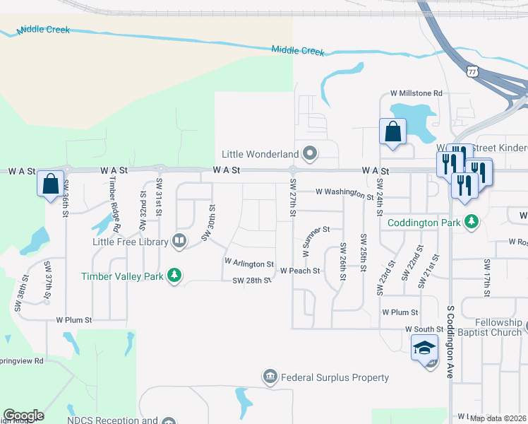 map of restaurants, bars, coffee shops, grocery stores, and more near 1666 SW 29th St in Lincoln