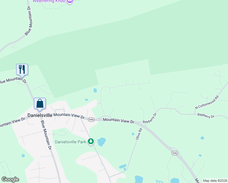map of restaurants, bars, coffee shops, grocery stores, and more near 3852 Holly Drive in Danielsville