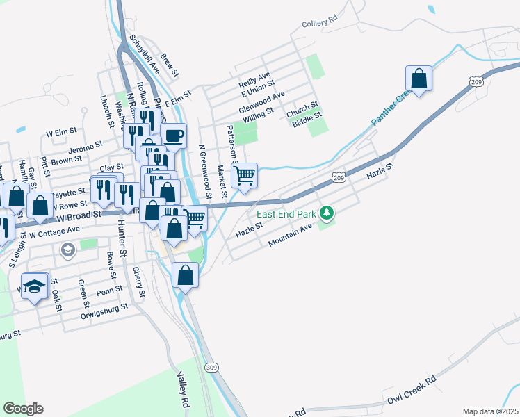map of restaurants, bars, coffee shops, grocery stores, and more near 428 East Broad Street in Tamaqua