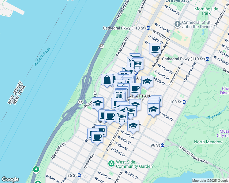 map of restaurants, bars, coffee shops, grocery stores, and more near in New York