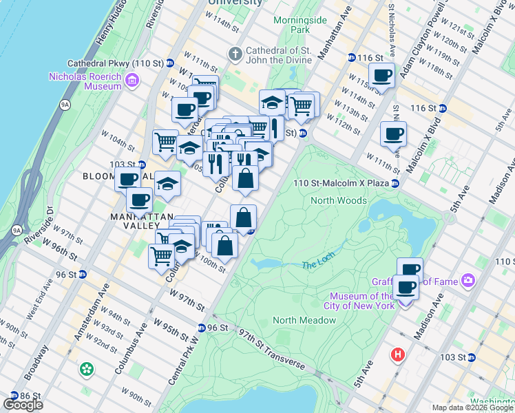 map of restaurants, bars, coffee shops, grocery stores, and more near in New York