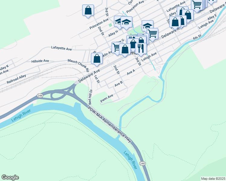 map of restaurants, bars, coffee shops, grocery stores, and more near 39 Marshall Avenue in Palmerton