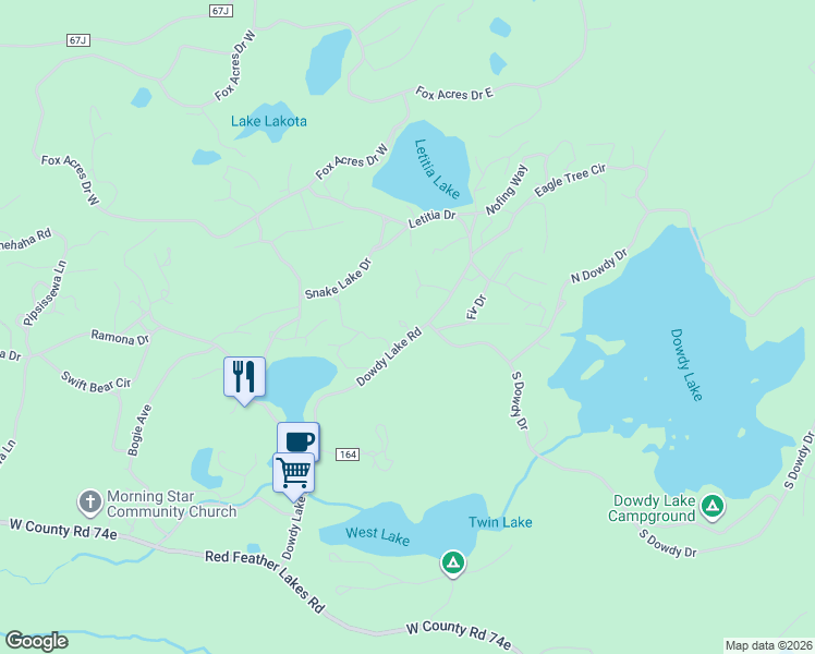 map of restaurants, bars, coffee shops, grocery stores, and more near 609 County Road 67a in Red Feather Lakes