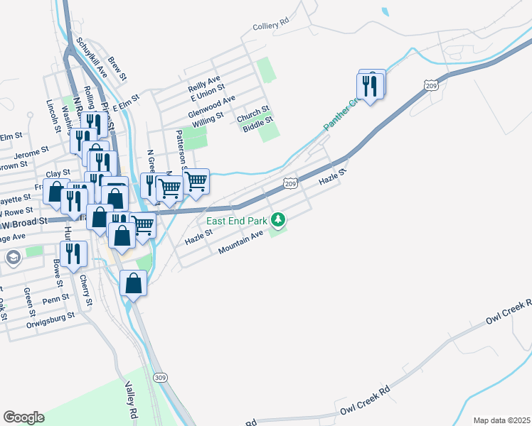 map of restaurants, bars, coffee shops, grocery stores, and more near 528 Arlington Street in Tamaqua