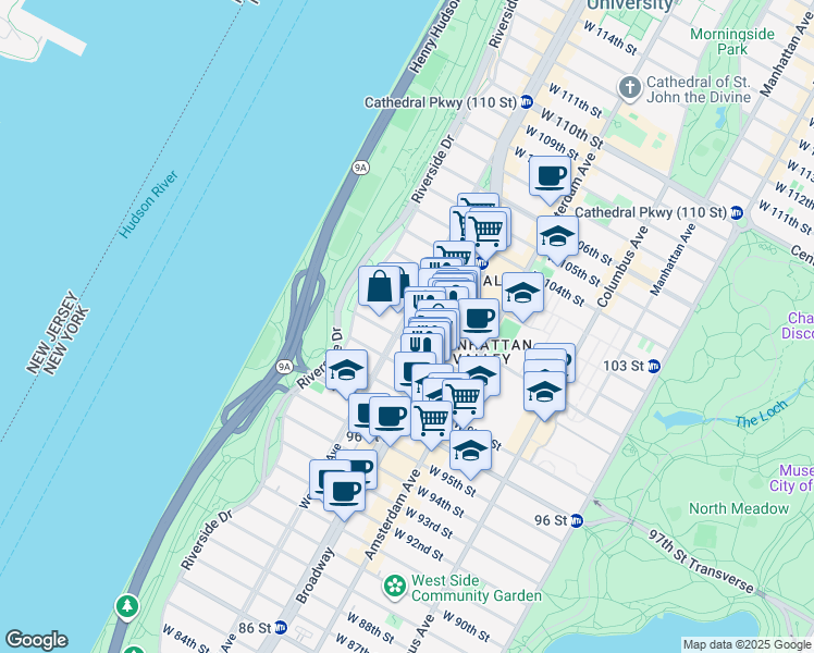 map of restaurants, bars, coffee shops, grocery stores, and more near in New York