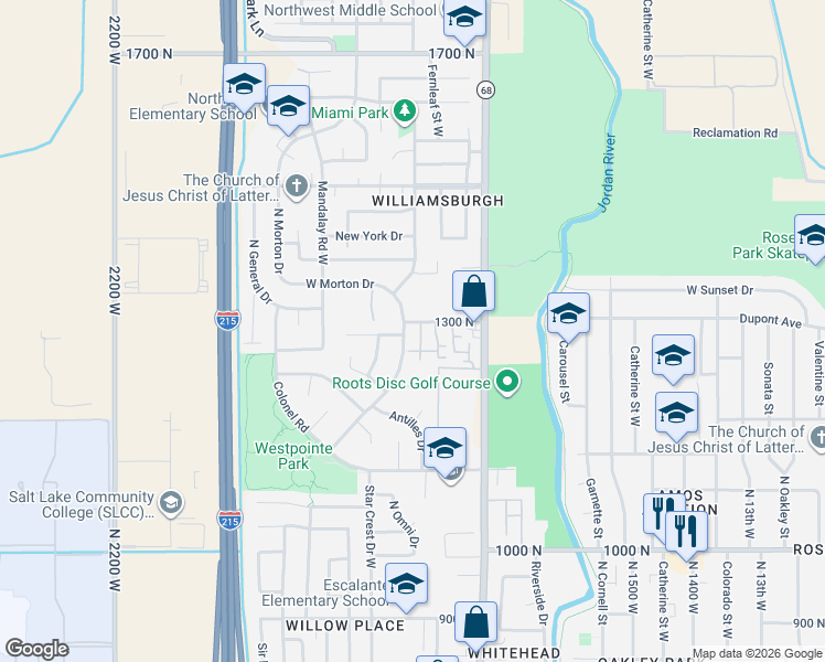 map of restaurants, bars, coffee shops, grocery stores, and more near 1790 West Trafalga Way in Salt Lake City