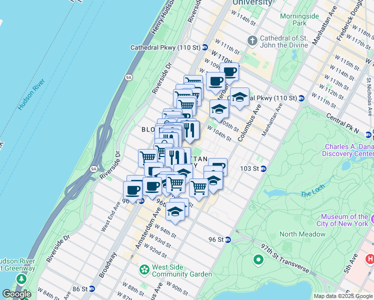 map of restaurants, bars, coffee shops, grocery stores, and more near in New York