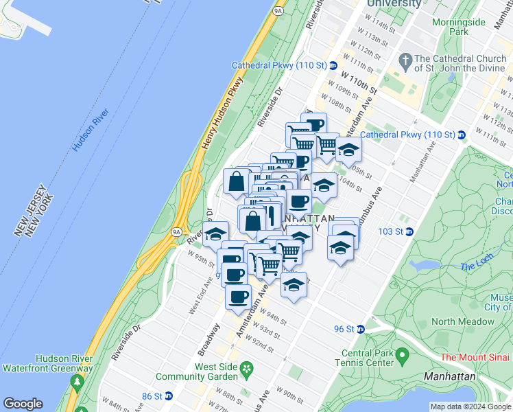 map of restaurants, bars, coffee shops, grocery stores, and more near in New York