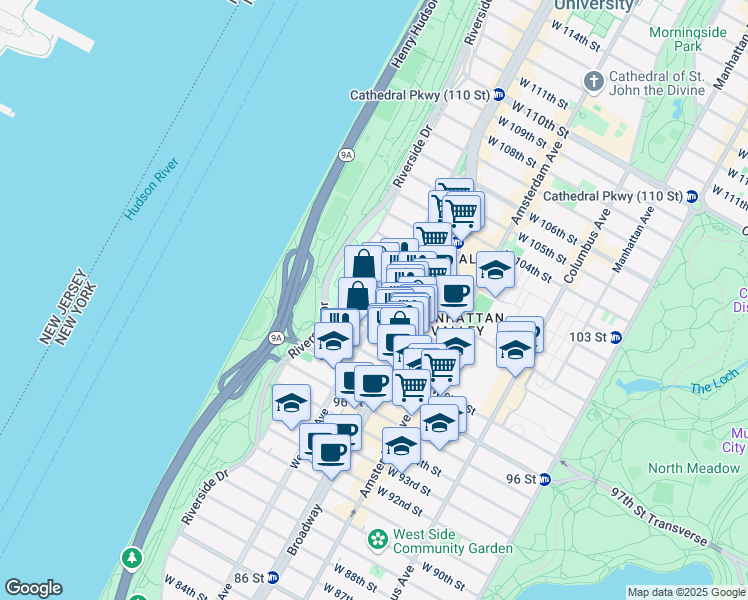 map of restaurants, bars, coffee shops, grocery stores, and more near in New York