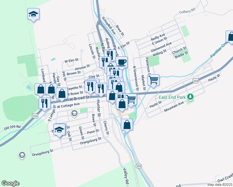 map of restaurants, bars, coffee shops, grocery stores, and more near in Tamaqua