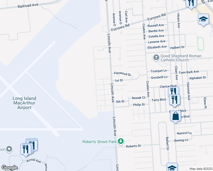 map of restaurants, bars, coffee shops, grocery stores, and more near 144 Maystrik Avenue in Holbrook