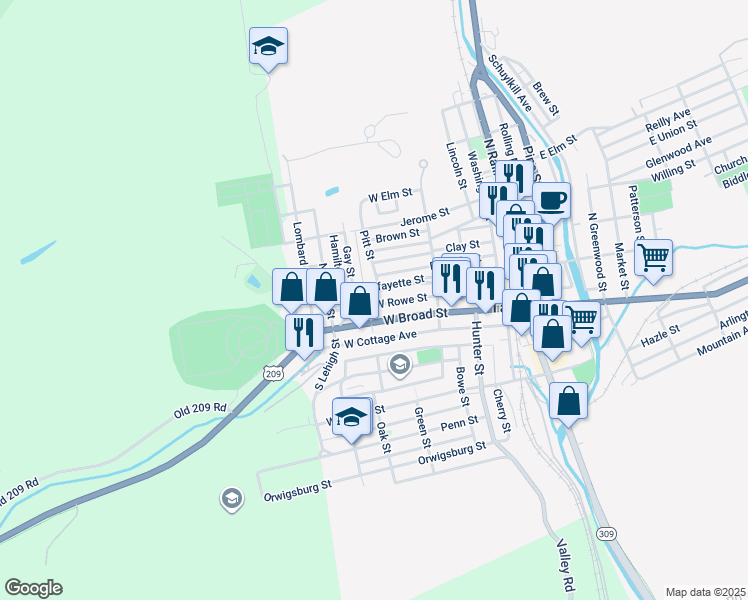 map of restaurants, bars, coffee shops, grocery stores, and more near 31 Swatara Street in Tamaqua