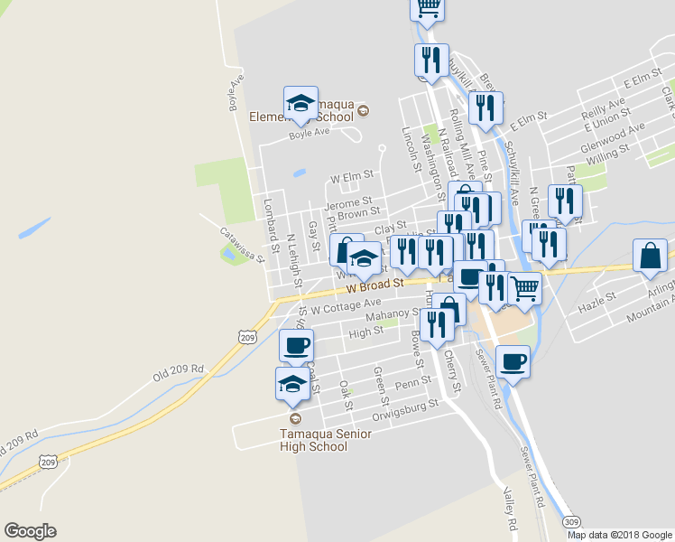 map of restaurants, bars, coffee shops, grocery stores, and more near 31 Swatara Street in Tamaqua