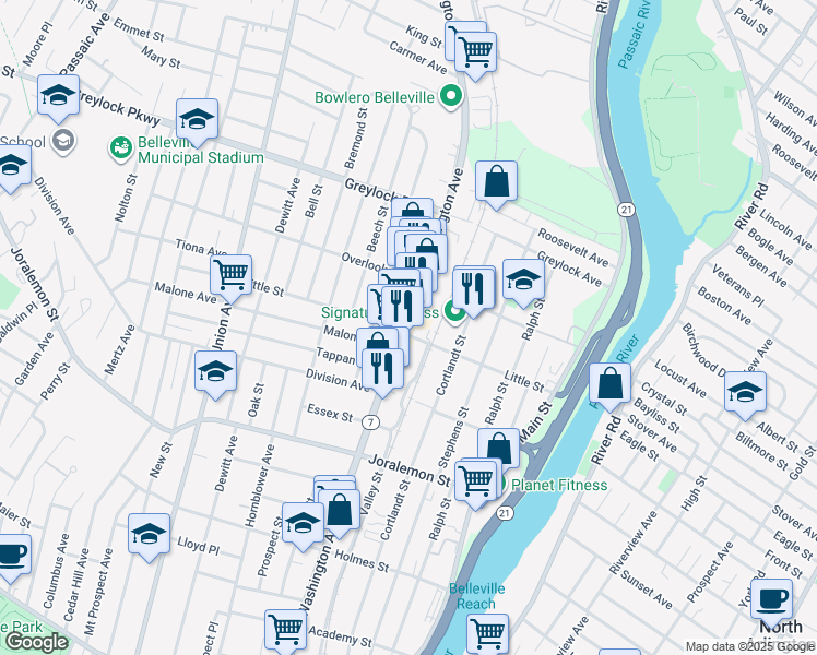 map of restaurants, bars, coffee shops, grocery stores, and more near 143 Little Street in Belleville