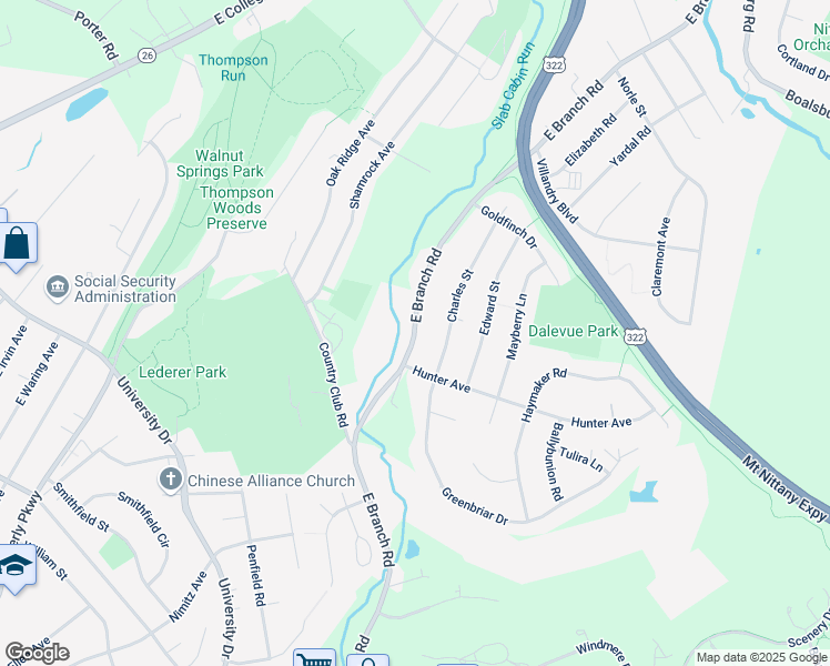 map of restaurants, bars, coffee shops, grocery stores, and more near East Branch Road in State College