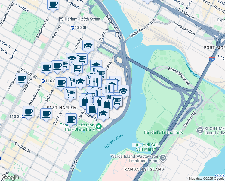 map of restaurants, bars, coffee shops, grocery stores, and more near in New York