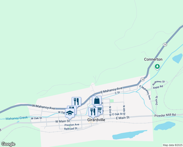 map of restaurants, bars, coffee shops, grocery stores, and more near North 2nd Street in Girardville