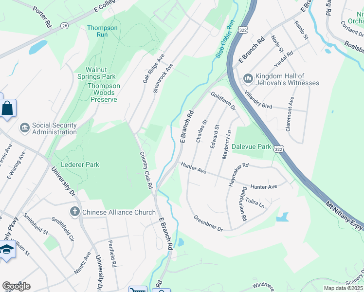 map of restaurants, bars, coffee shops, grocery stores, and more near East Branch Road in State College