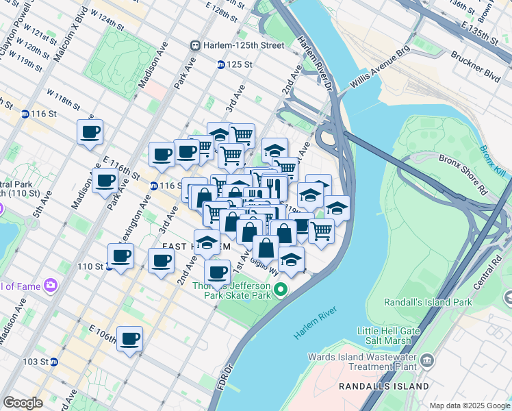 map of restaurants, bars, coffee shops, grocery stores, and more near in New York