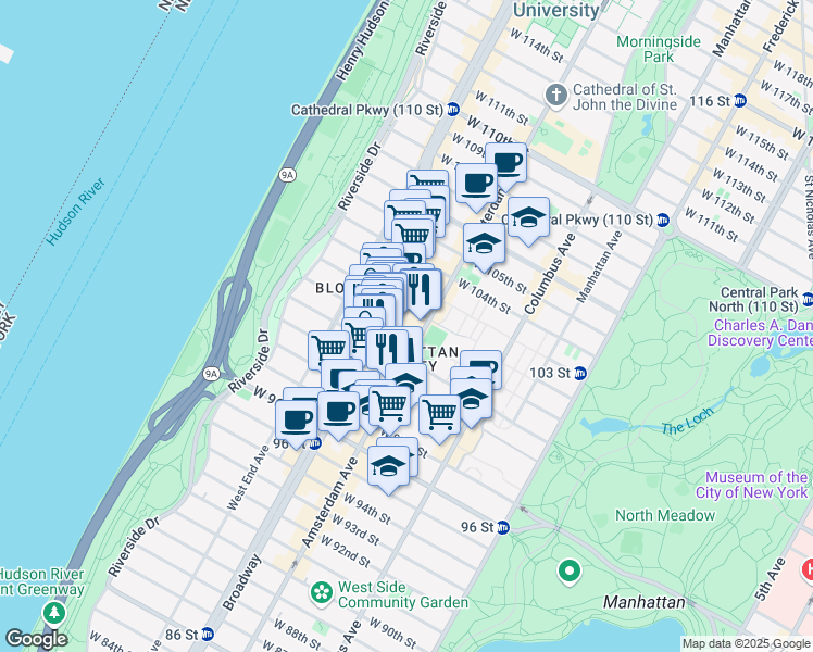 map of restaurants, bars, coffee shops, grocery stores, and more near in New York