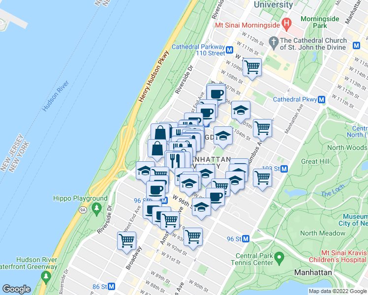 map of restaurants, bars, coffee shops, grocery stores, and more near in New York