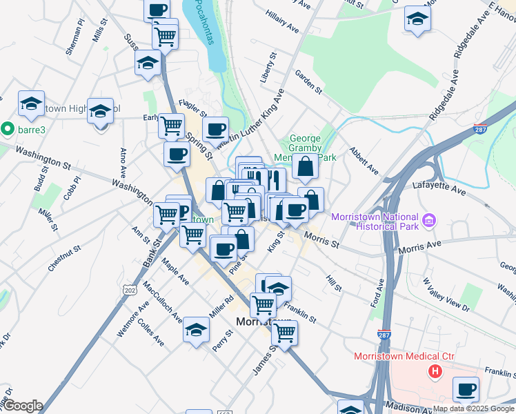 map of restaurants, bars, coffee shops, grocery stores, and more near 99 County Road 510 in Morristown