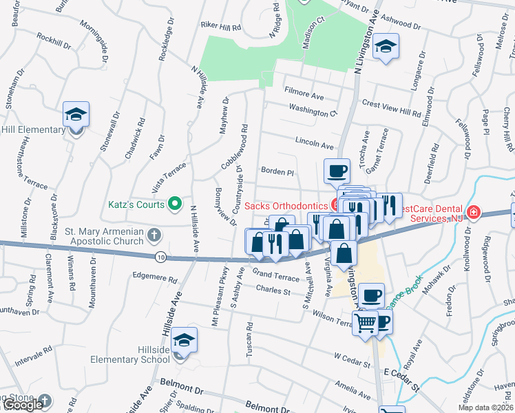 map of restaurants, bars, coffee shops, grocery stores, and more near 44 North Ashby Avenue in Livingston