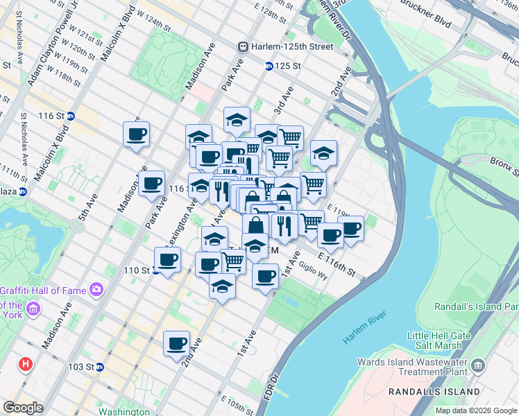 map of restaurants, bars, coffee shops, grocery stores, and more near in New York