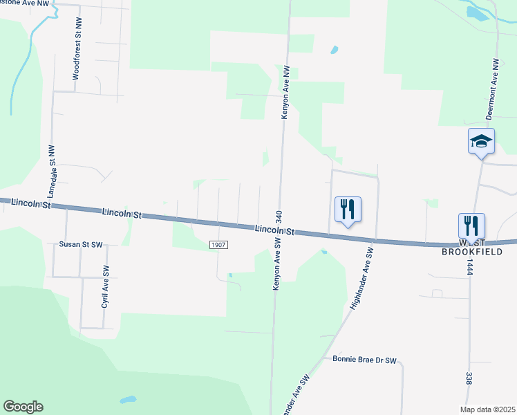 map of restaurants, bars, coffee shops, grocery stores, and more near 1015 Kenyon Avenue Northwest in Massillon