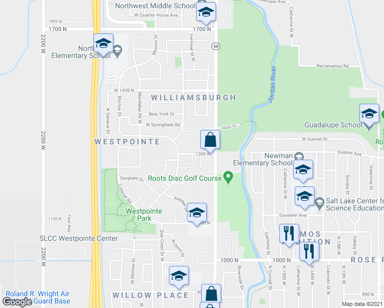 map of restaurants, bars, coffee shops, grocery stores, and more near 1754 1300 North in Salt Lake City