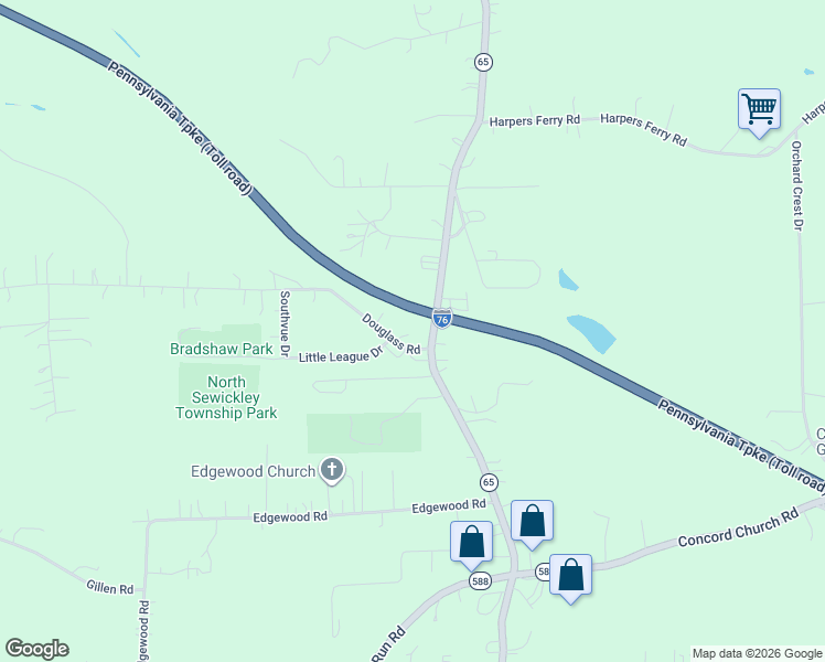 map of restaurants, bars, coffee shops, grocery stores, and more near 128 Douglass Road in Beaver Falls