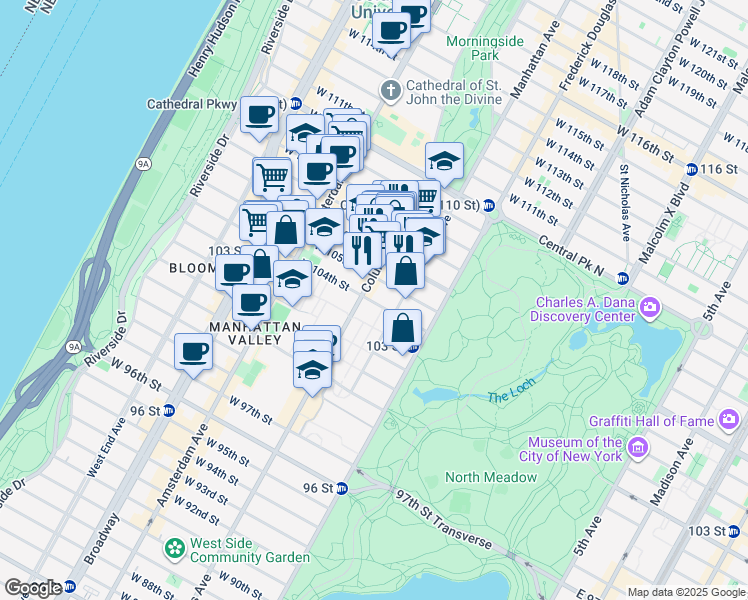 map of restaurants, bars, coffee shops, grocery stores, and more near in New York