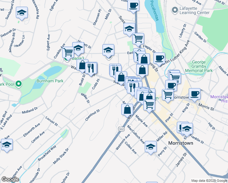 map of restaurants, bars, coffee shops, grocery stores, and more near 8 Phoenix Avenue in Morristown