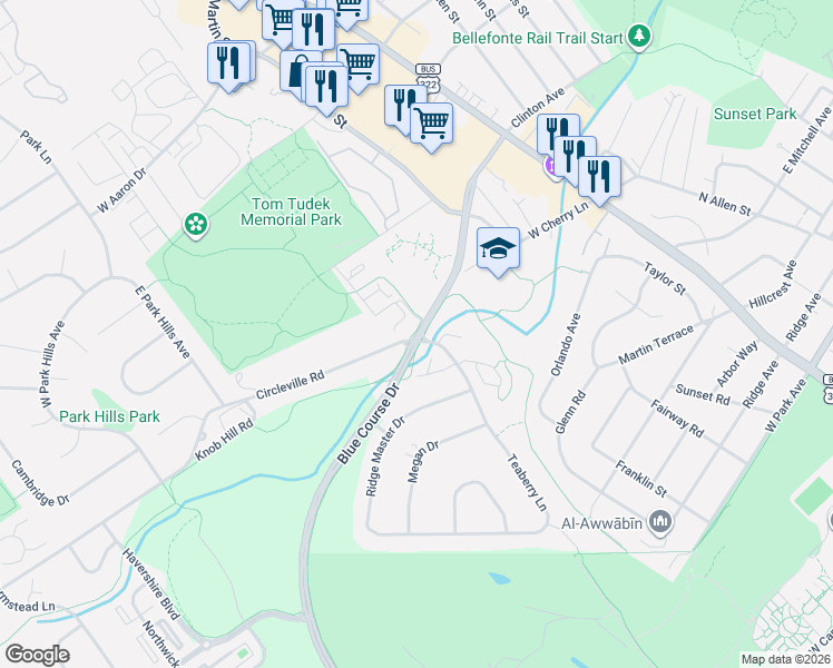 map of restaurants, bars, coffee shops, grocery stores, and more near in Park Forest Village