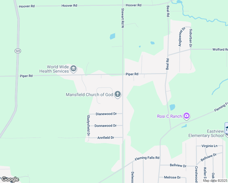 map of restaurants, bars, coffee shops, grocery stores, and more near 1033 Neil Circle North in Mansfield