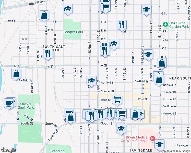 map of restaurants, bars, coffee shops, grocery stores, and more near 918 Washington Street in Lincoln