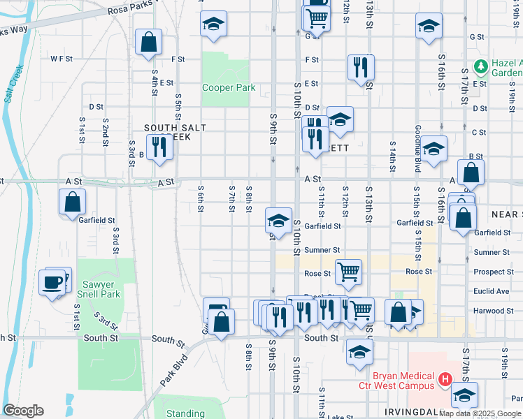 map of restaurants, bars, coffee shops, grocery stores, and more near 818 Washington Street in Lincoln