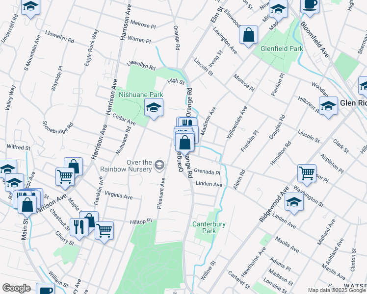 map of restaurants, bars, coffee shops, grocery stores, and more near 12 Cedar Avenue in Montclair
