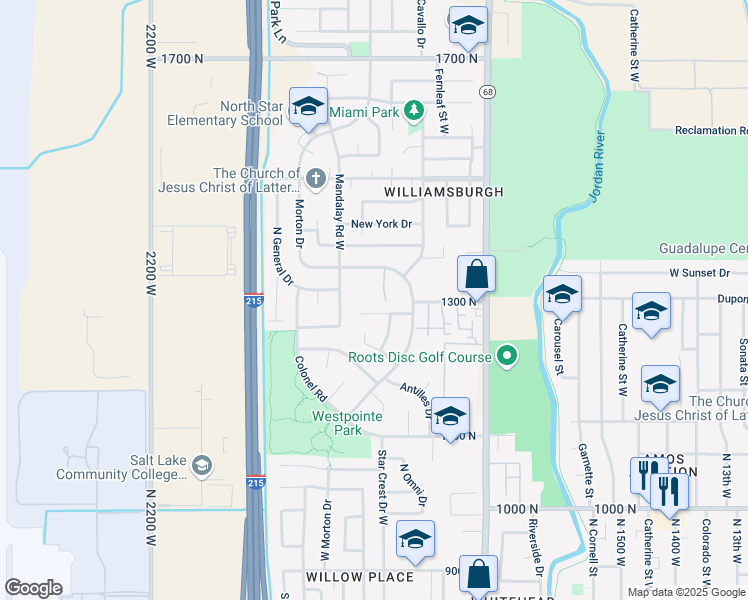 map of restaurants, bars, coffee shops, grocery stores, and more near 1841 West Morton Drive in Salt Lake City