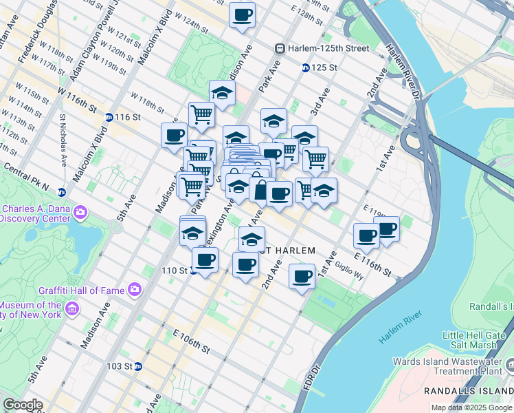 map of restaurants, bars, coffee shops, grocery stores, and more near in New York