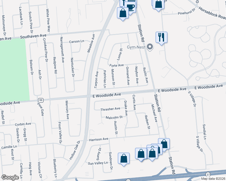 map of restaurants, bars, coffee shops, grocery stores, and more near 89 Rustic Avenue in Medford