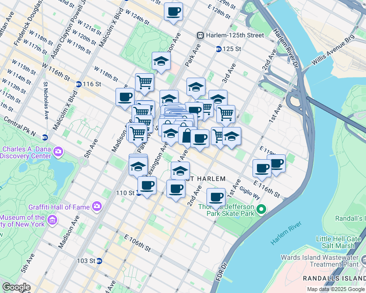 map of restaurants, bars, coffee shops, grocery stores, and more near in New York