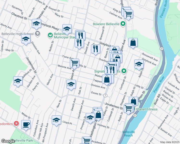 map of restaurants, bars, coffee shops, grocery stores, and more near 254 Little Street in Belleville