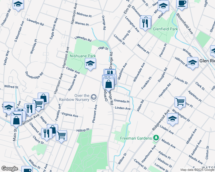 map of restaurants, bars, coffee shops, grocery stores, and more near 12 Cedar Avenue in Montclair