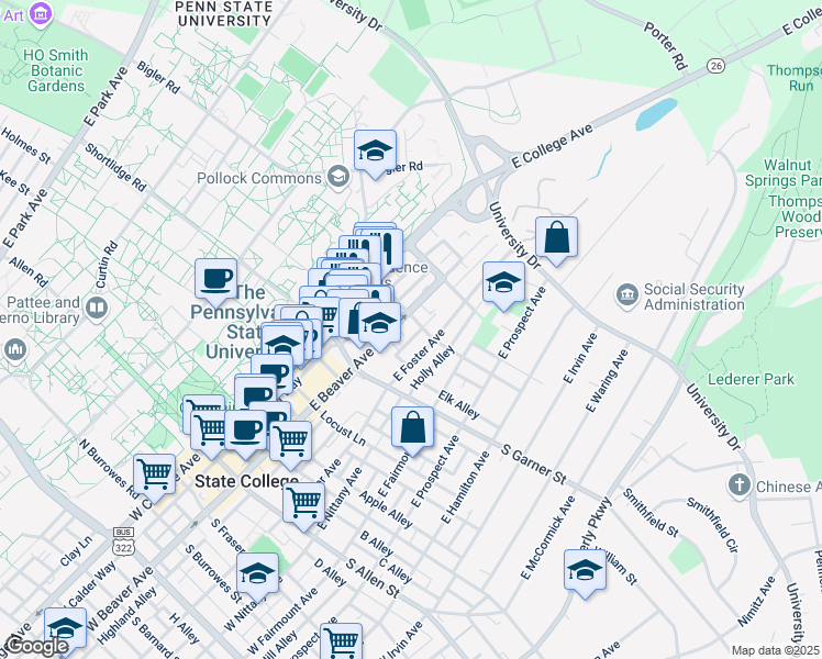 map of restaurants, bars, coffee shops, grocery stores, and more near 508 East Beaver Avenue in State College